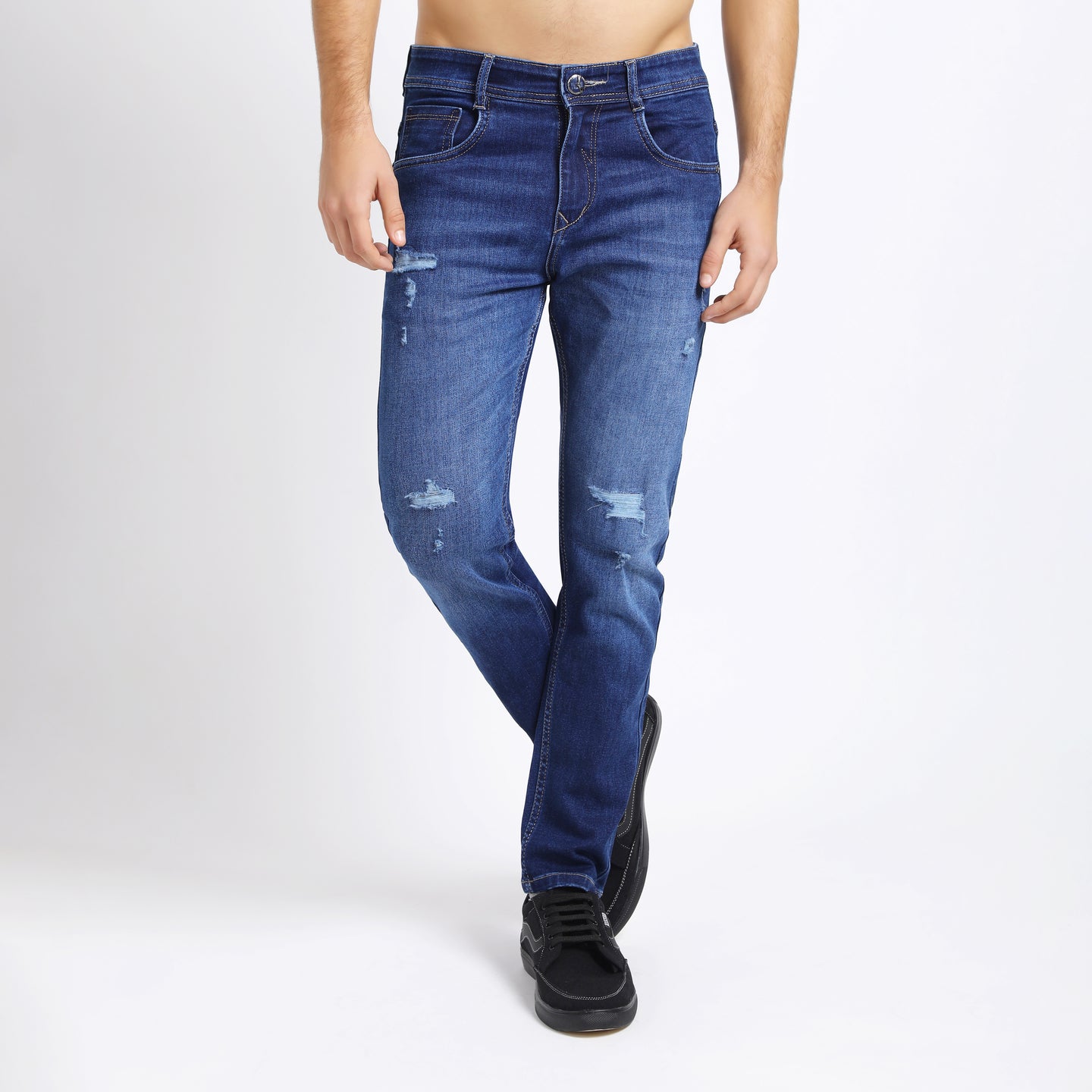 ANKLE DARK BLUE DISTRESSED JEANS FIT 4762-1